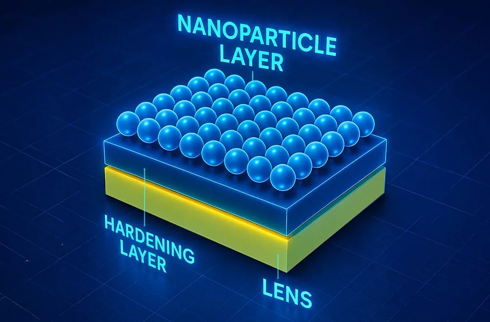 Eyeline super-hydrophilic anti-fog swim goggle lens with water sheeting into a clear film