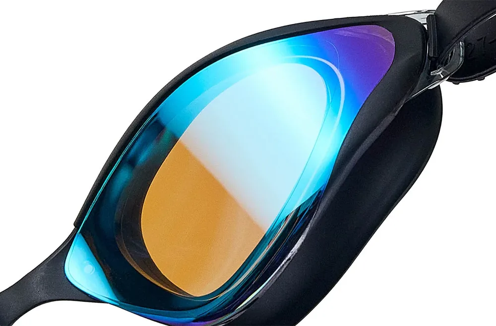 Eyeline wide-vision swim goggle with curved lenses for distortion-free peripheral view