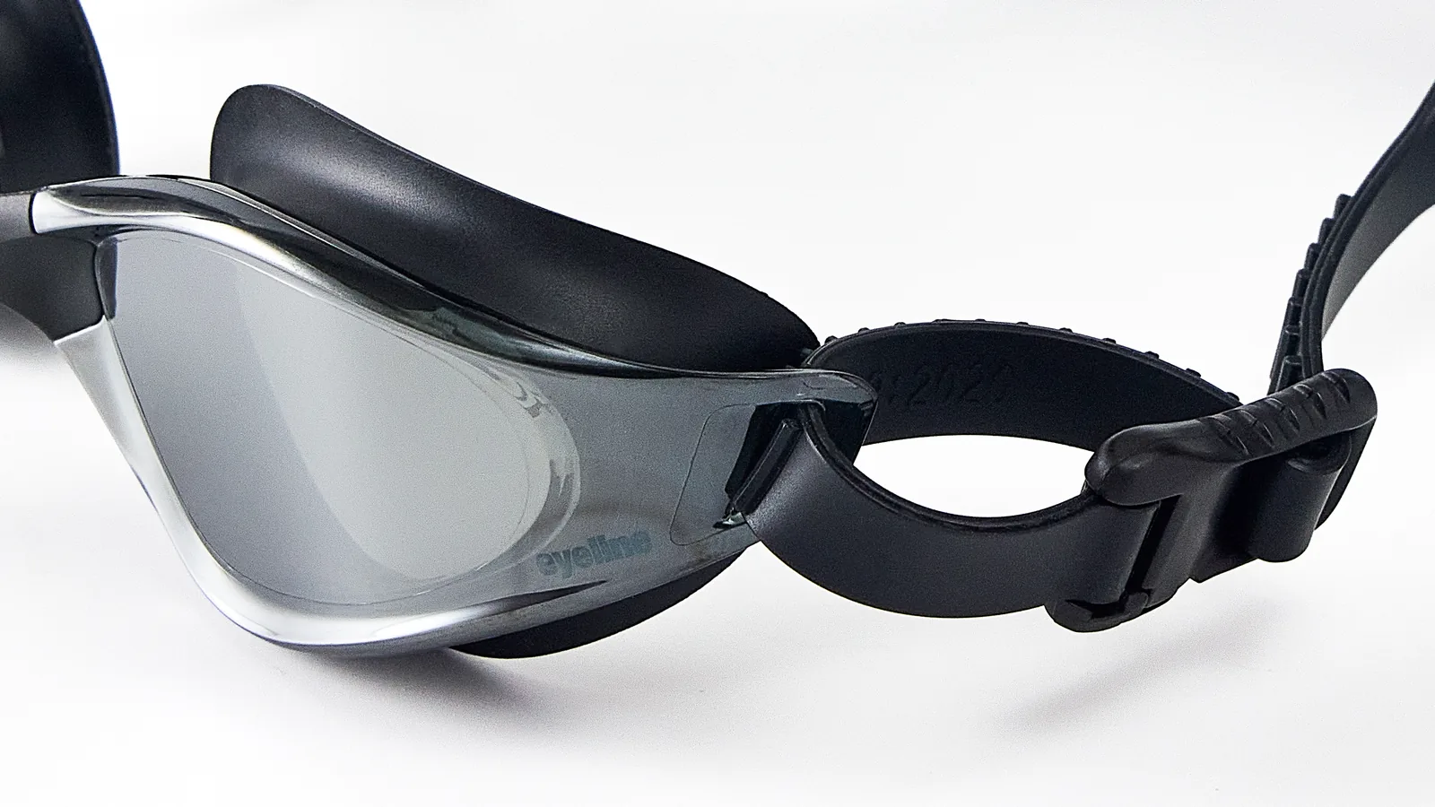 Eyeline Aqua training swim goggle lens close-up with Wide Vision