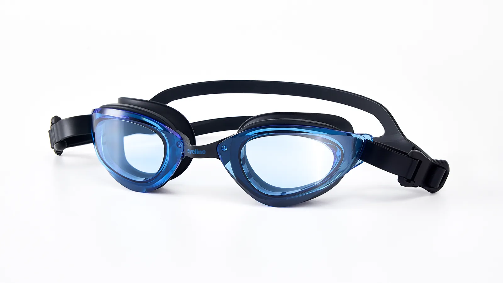 Eyeline Aquarius Silicon training swim goggle, 3/4 angle showing C-Profile 3D Gasket