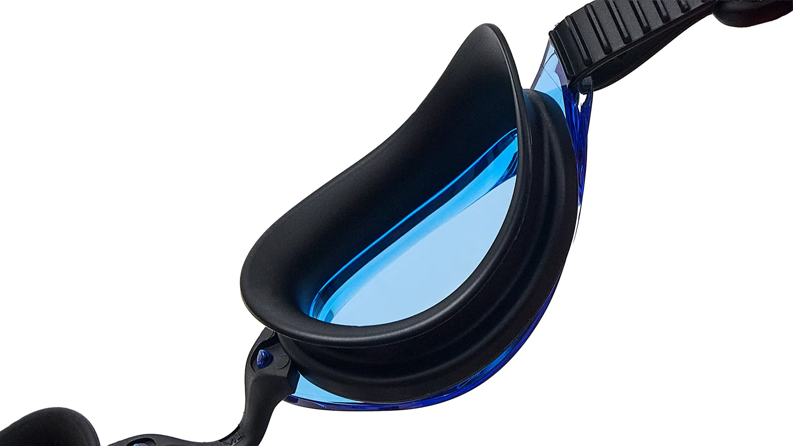 Eyeline Aquarius Silicon training swim goggle, C-Profile 3D Gasket and inner lens detail