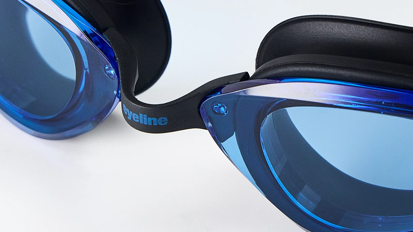 Eyeline Aquarius Silicon training swim goggle nosebridge detail with 3 Nosepiece Sizes for custom fit