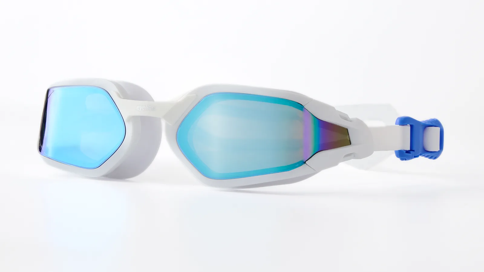 Eyeline Aquity corrective lens swim goggle, 3/4 angle showing C-Profile 3D Gasket