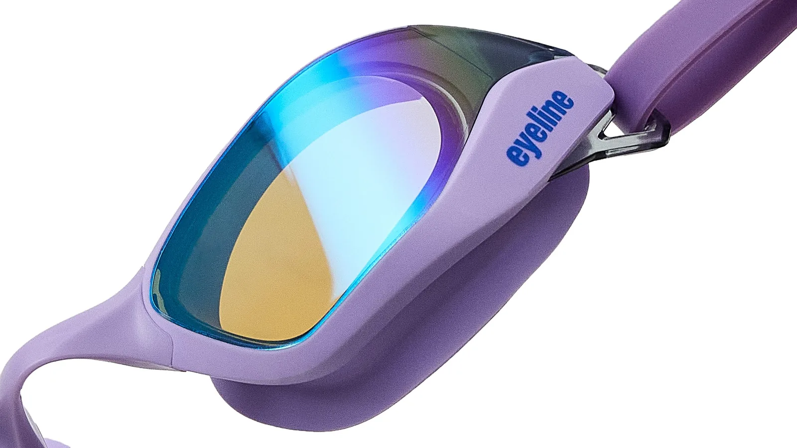 Eyeline Blade hybrid swim goggle, cutting edge design, hero 3/4 lens close-up