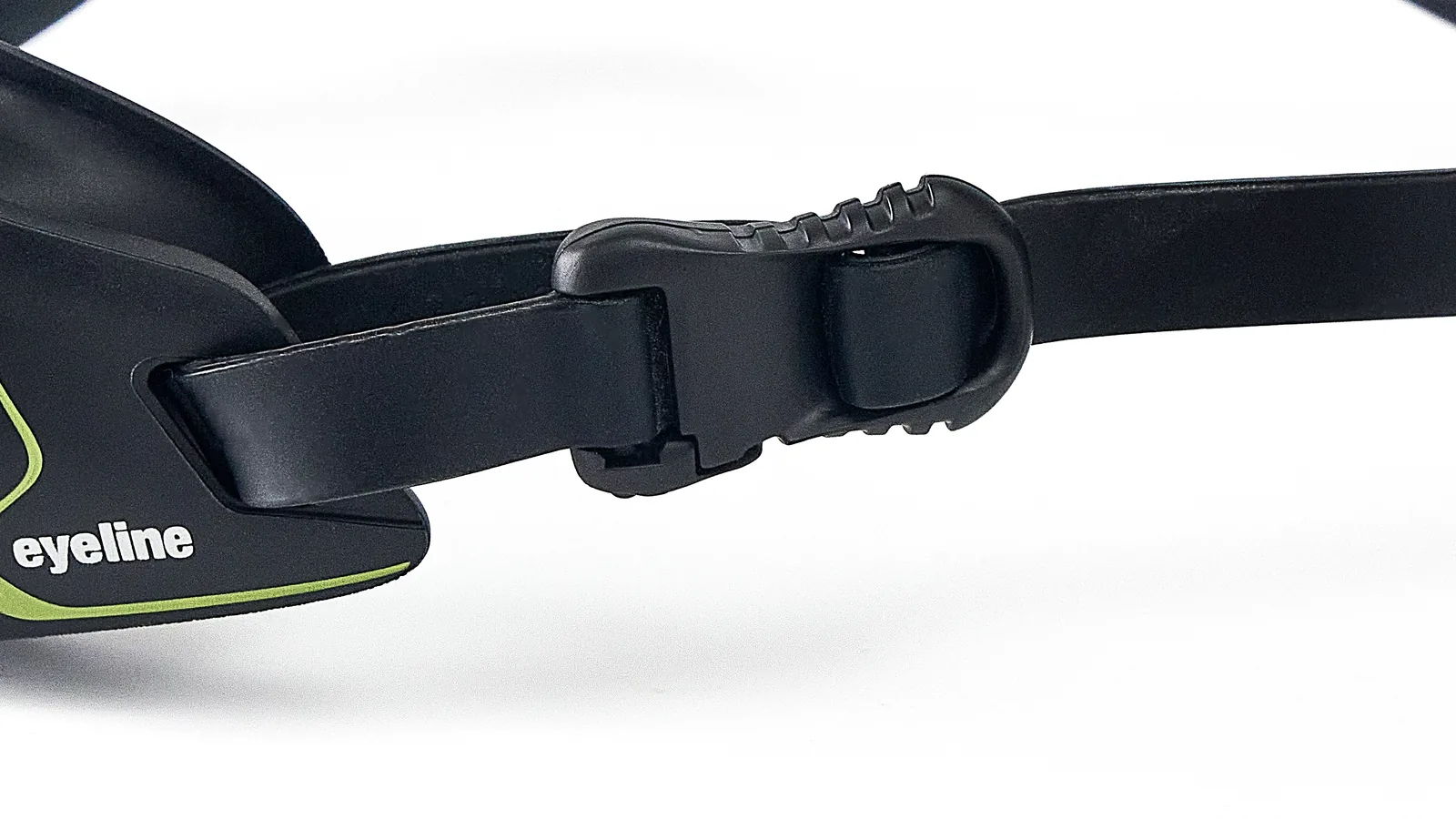 Eyeline Captain fitness swim goggle, Quick-Adjust Headband System and buckle adjuster detail