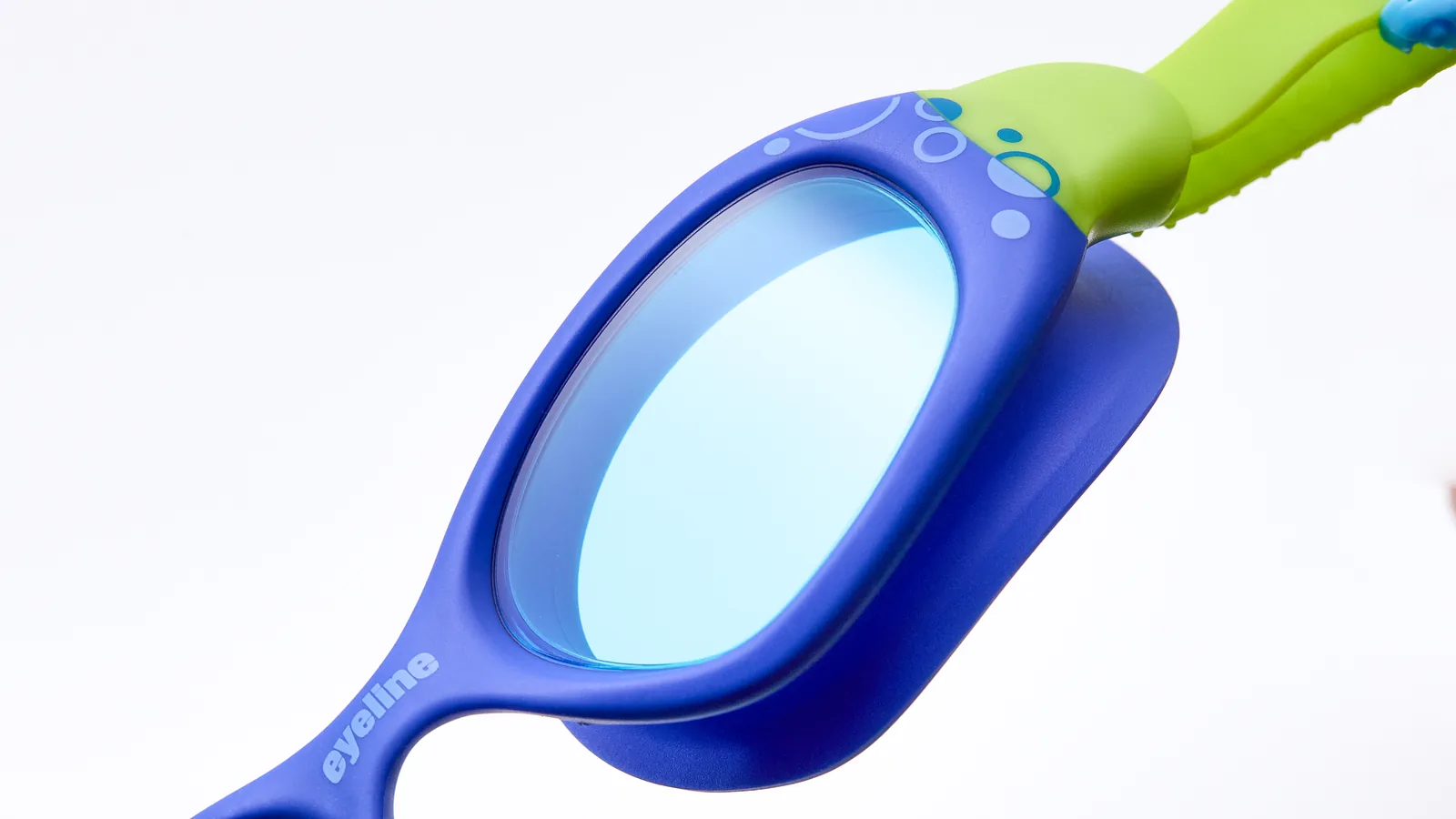 Eyeline Eve kids swim goggle, cute and colorful design, hero 3/4 lens close-up