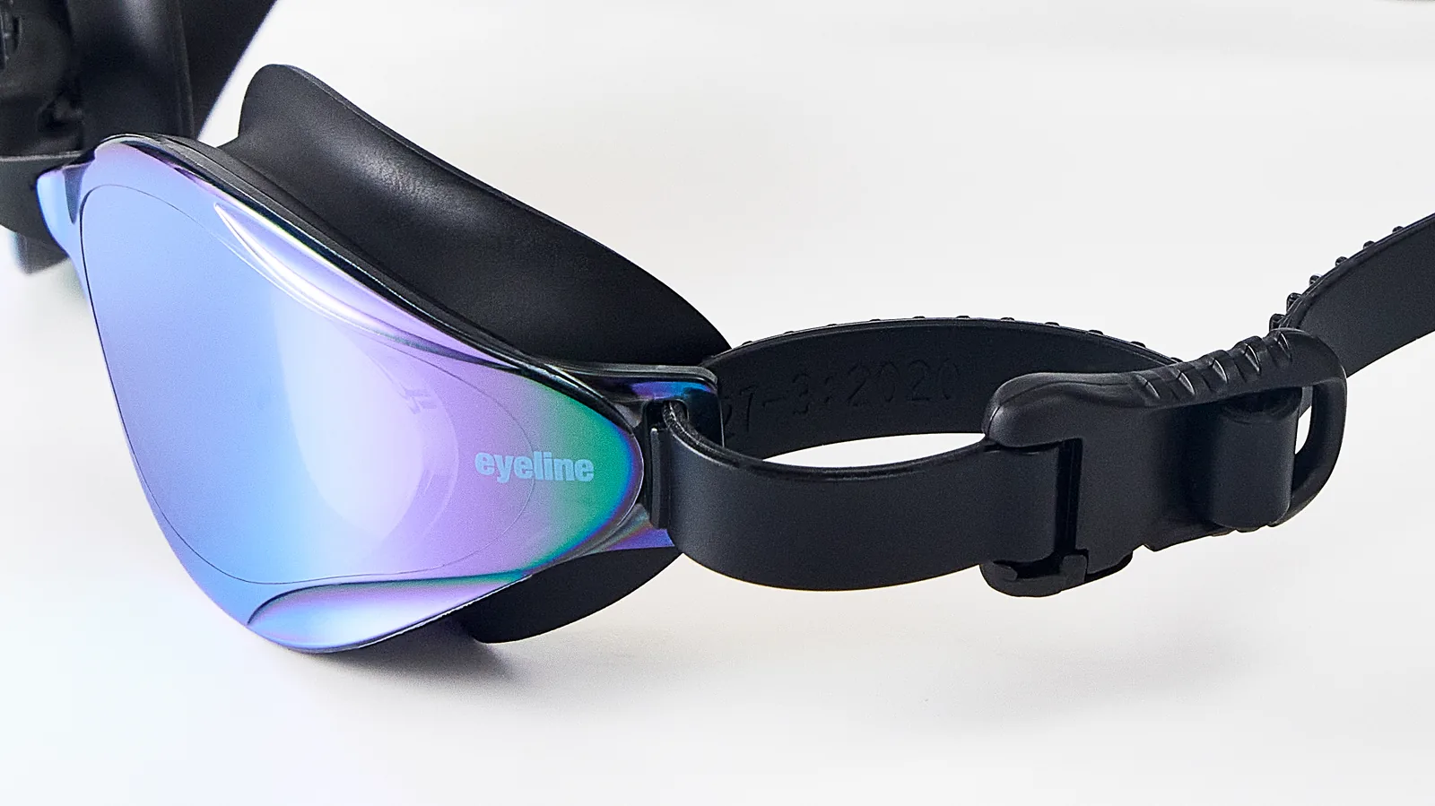 Eyeline Flo training swim goggle lens close-up with Wide Vision