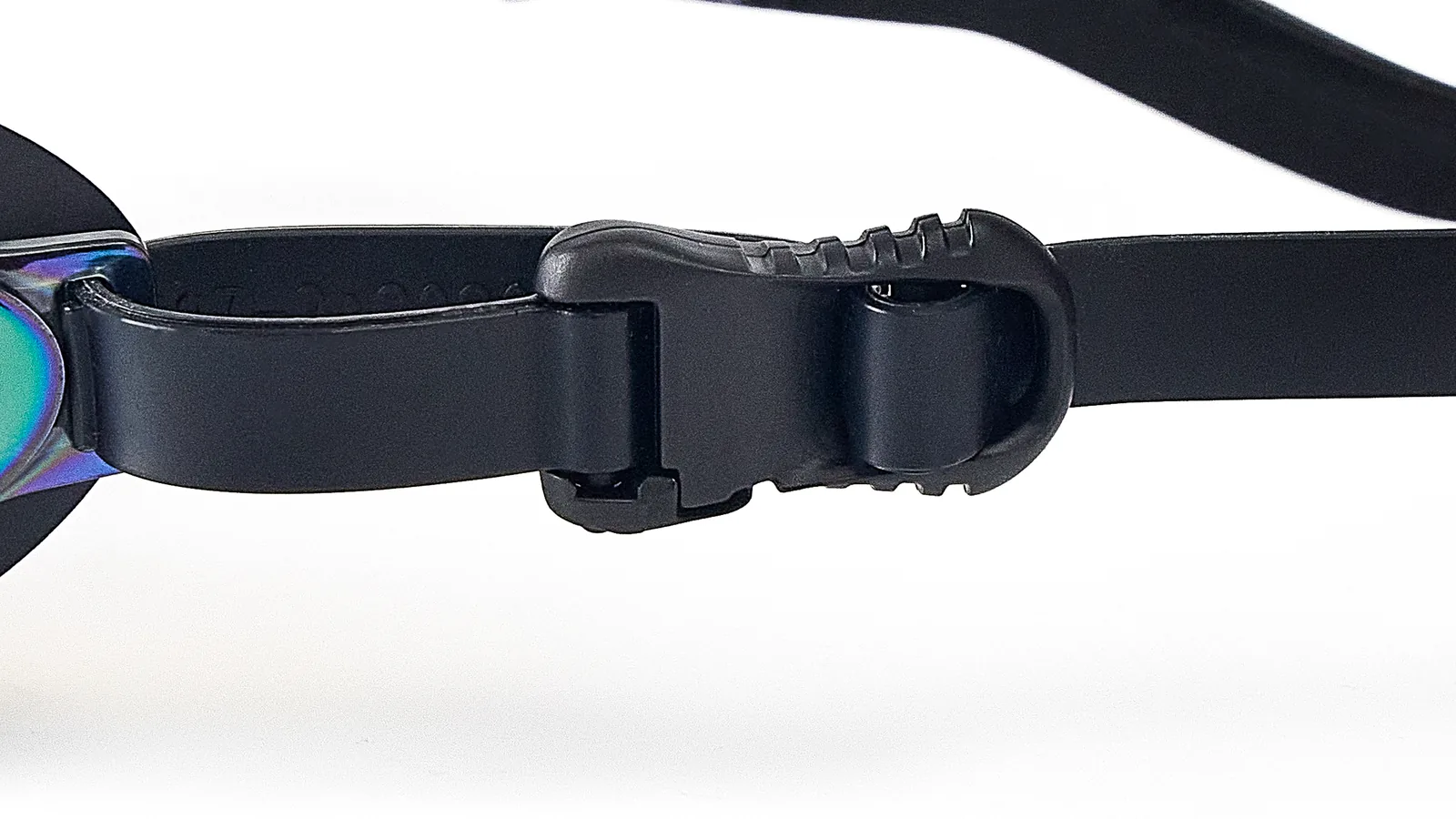Eyeline Flo training swim goggle, Quick-Adjust Headband System and buckle adjuster detail