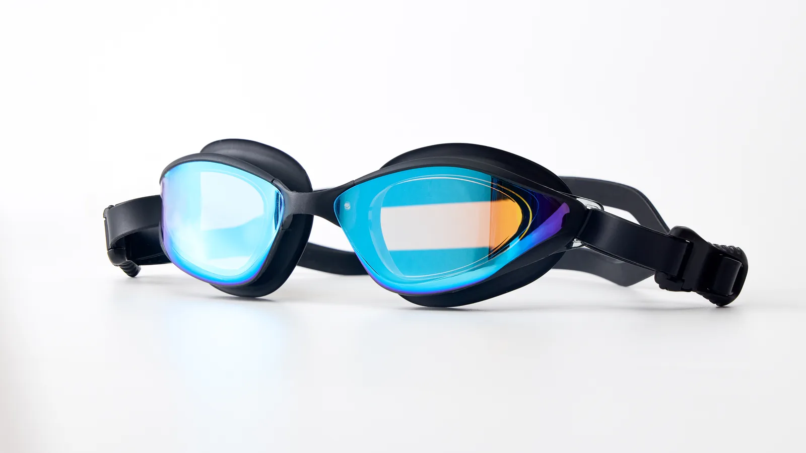 Eyeline Glide training swim goggle, 3/4 angle showing C-Profile 3D Gasket