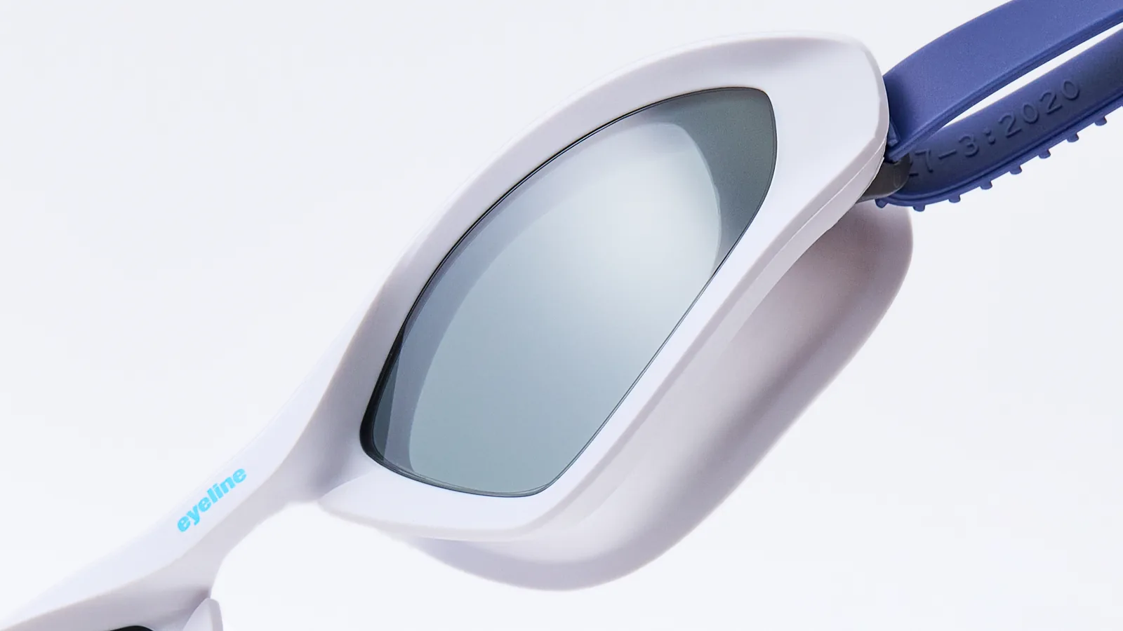 Eyeline Infini fitness swim goggle, dynamic flow design, hero 3/4 lens close-up