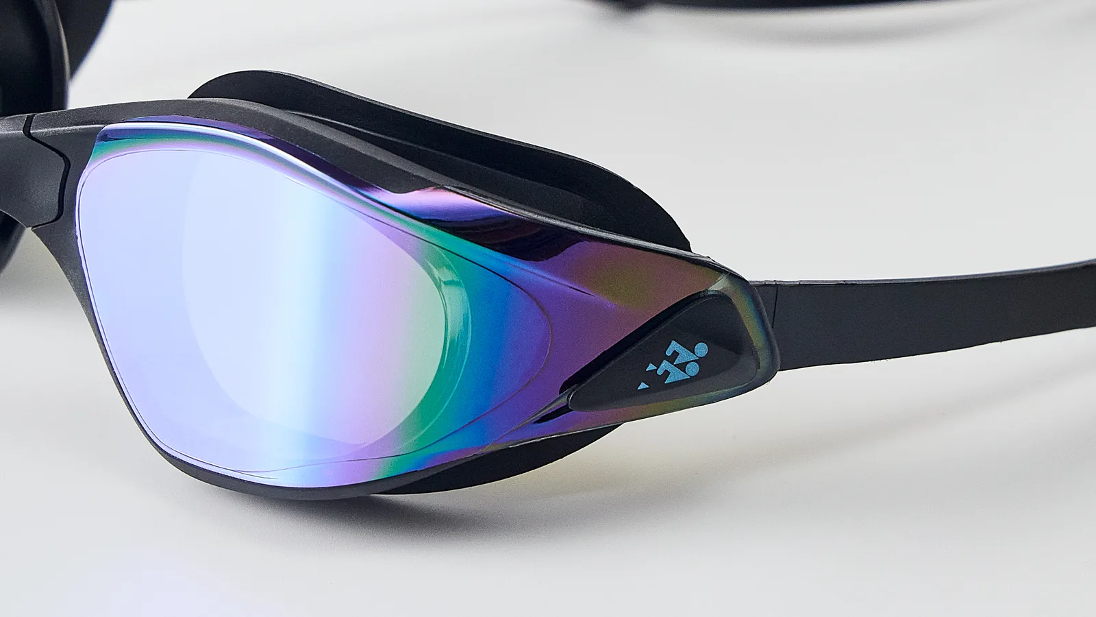 Eyeline Jetstream competition swim goggle lens close-up with Wide Vision