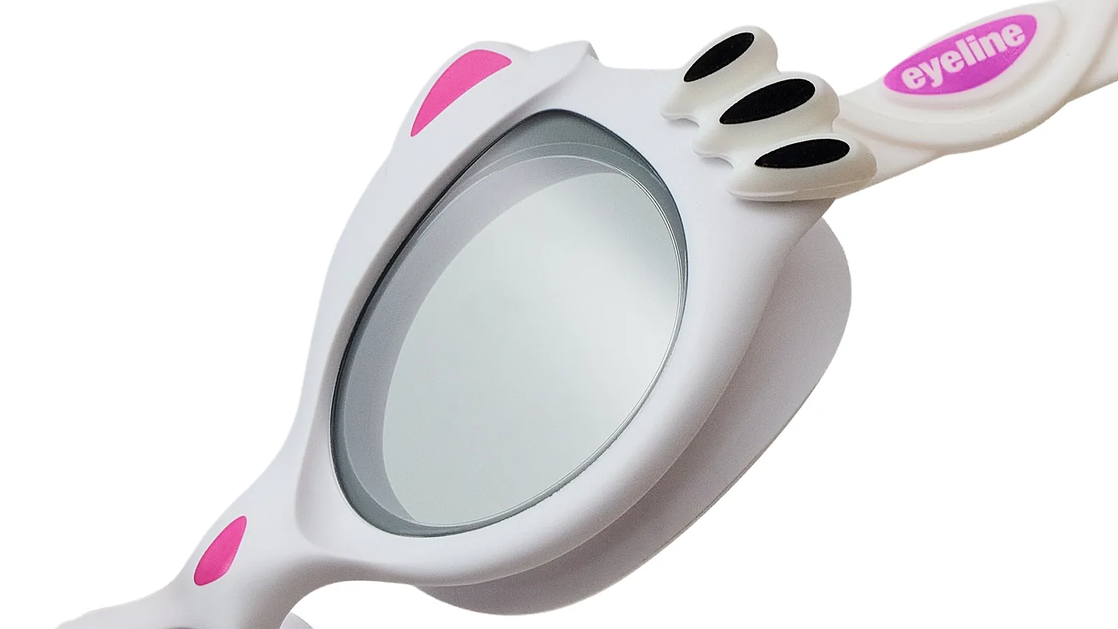 Eyeline Maomi kids swim goggle, prrrr… design, hero 3/4 lens close-up