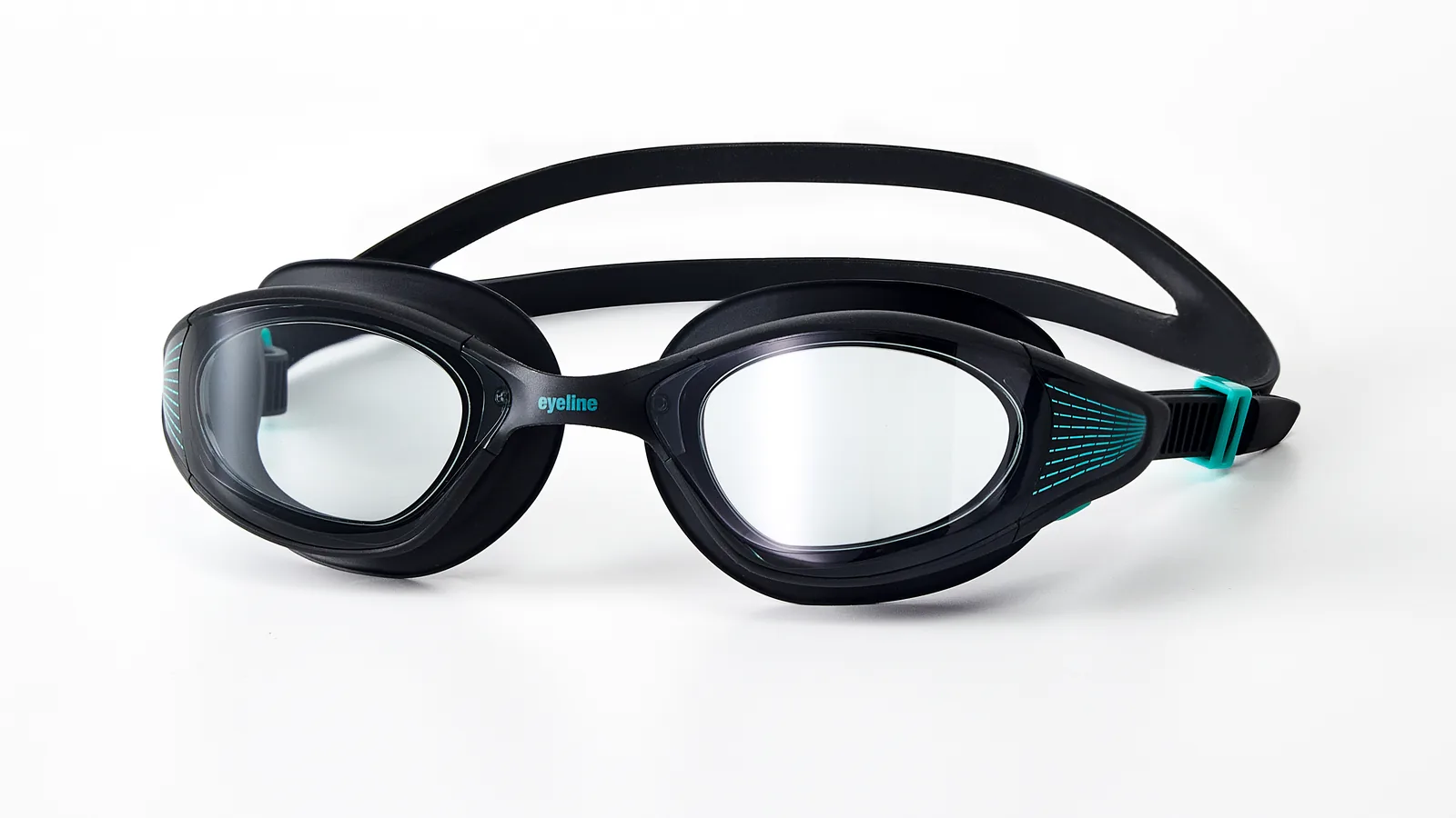 Eyeline Neptune fitness swim goggle, 3/4 angle showing C-Profile 3D Gasket