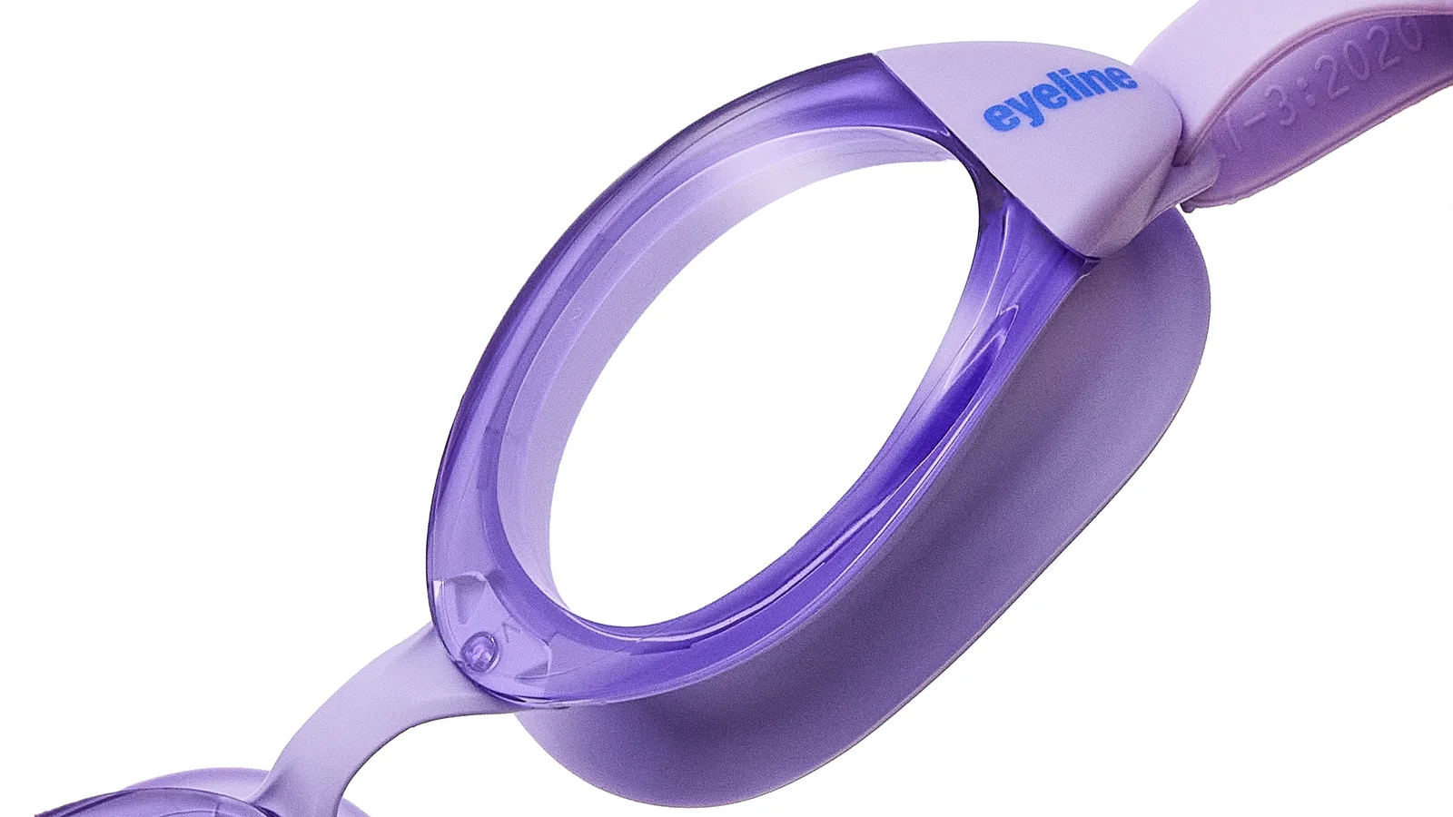 Eyeline Oracle corrective lens swim goggle, minimal sport design, hero 3/4 lens close-up