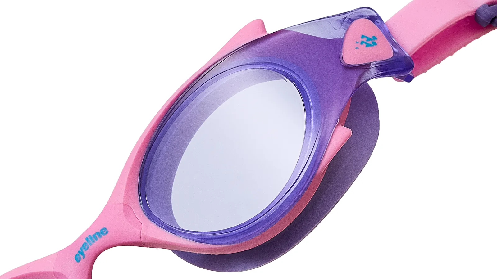 Eyeline Pico kids swim goggle, sunny tropical design, hero 3/4 lens close-up