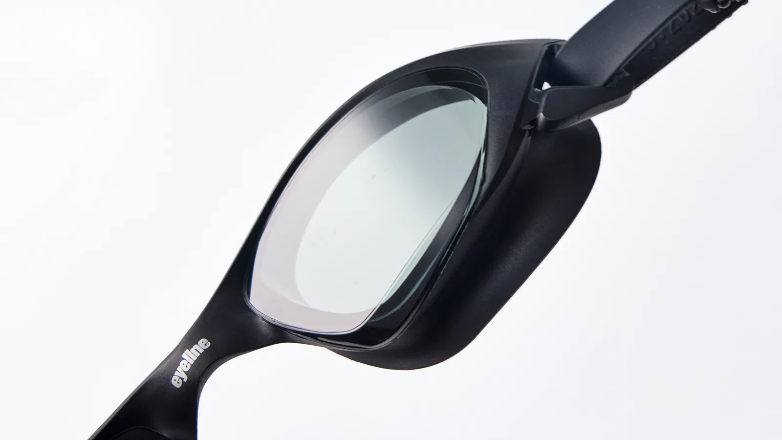 Eyeline Storm training swim goggle lens close-up with Wide Vision