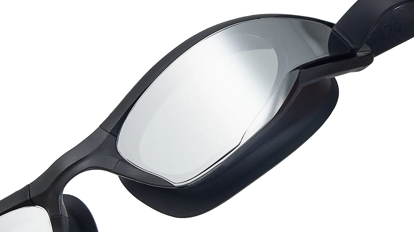 Eyeline Surge fitness swim goggle, large full-featured design, hero 3/4 lens close-up