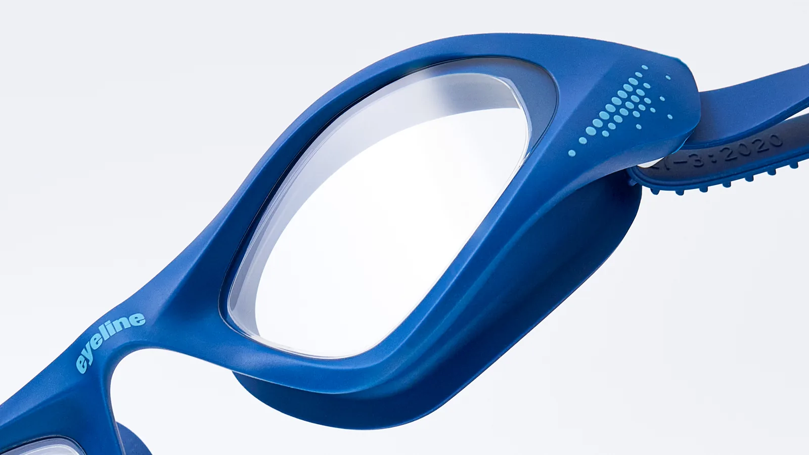 Eyeline Typhoon fitness swim goggle, pool cruiser design, hero 3/4 lens close-up