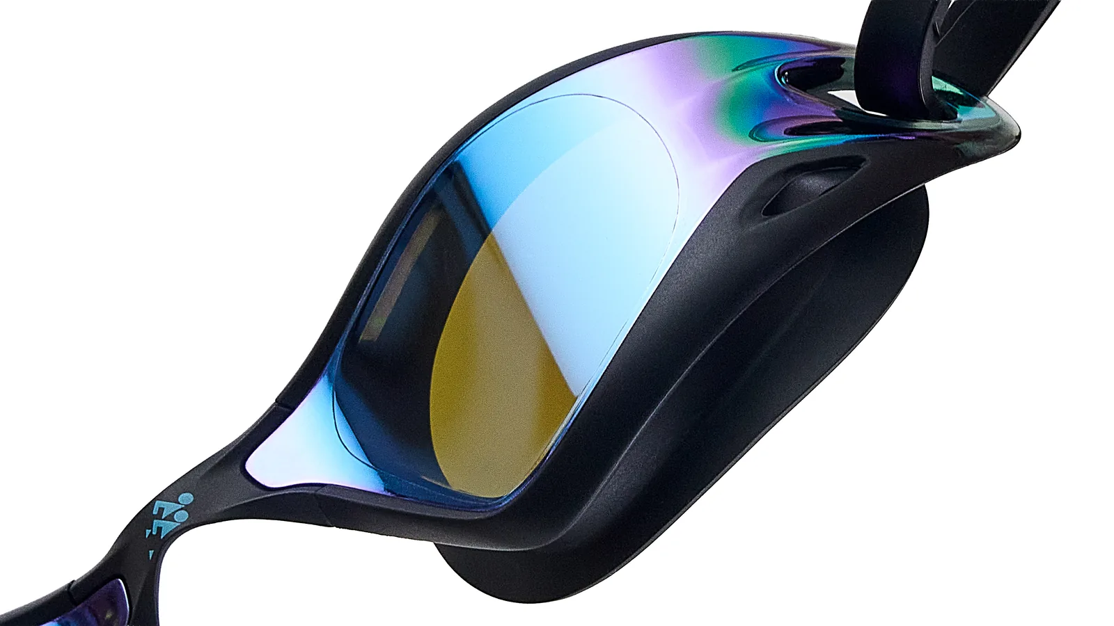 Eyeline Venom hybrid swim goggle, vicious speed design, hero 3/4 lens close-up
