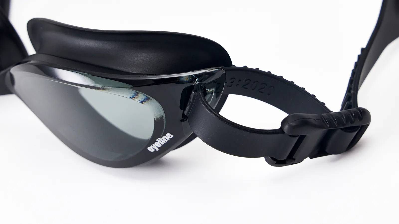 Eyeline Zevo fitness swim goggle lens close-up with Ultra Wide Vision